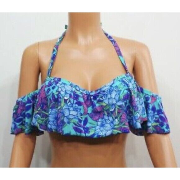 NWT Xhilaration Blue Off The Shoulder Bandeau Bikini Top Swimwear Ladies Small - Picture 1 of 7
